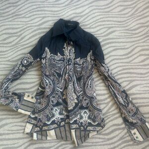 Etro Navy and Cream Paisley Blouse